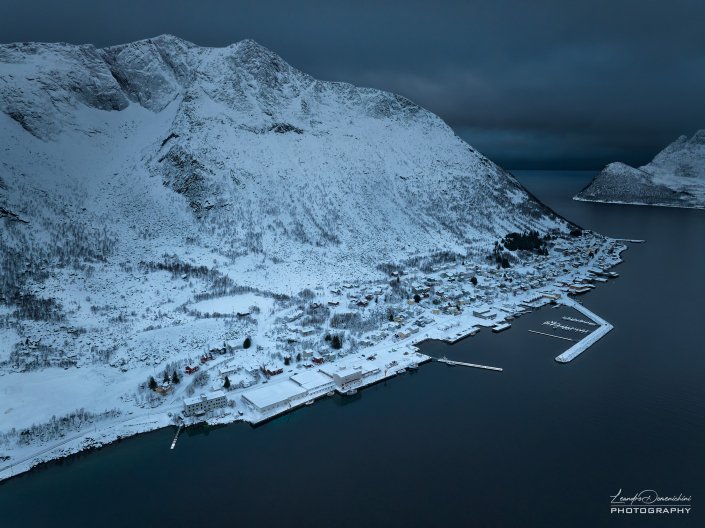 Aerial view of Gryllefjord