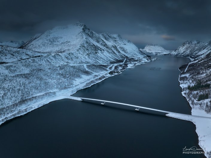 Aerial view of Gryllefjord Bridge
